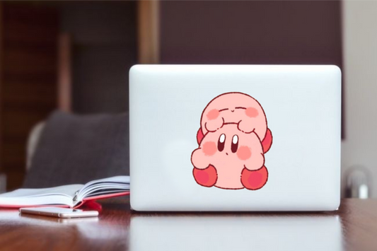Kawaii Kirby Laptop Sticker, Cute Pink Anime Character Vinyl Decal for MacBook, Waterproof Aesthetic Decal for Water Bottle, Tablet, and Notebook 8