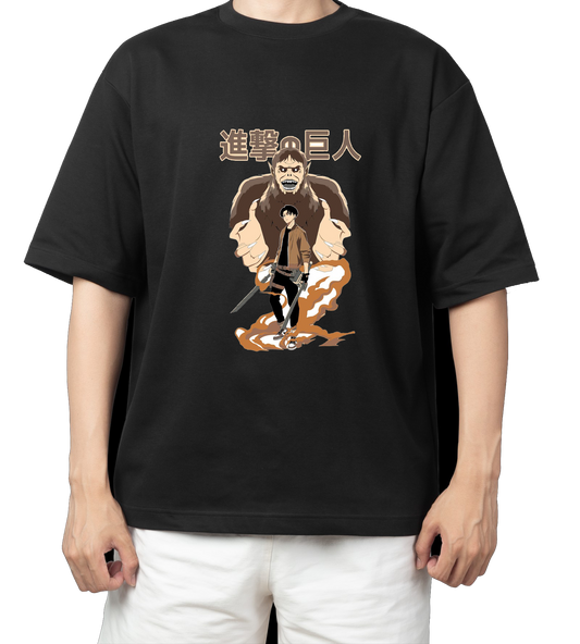 Anime Attack on titan shingeki no kyojin eren levi mikasa  Aot black  Oversize  t- shirt 8