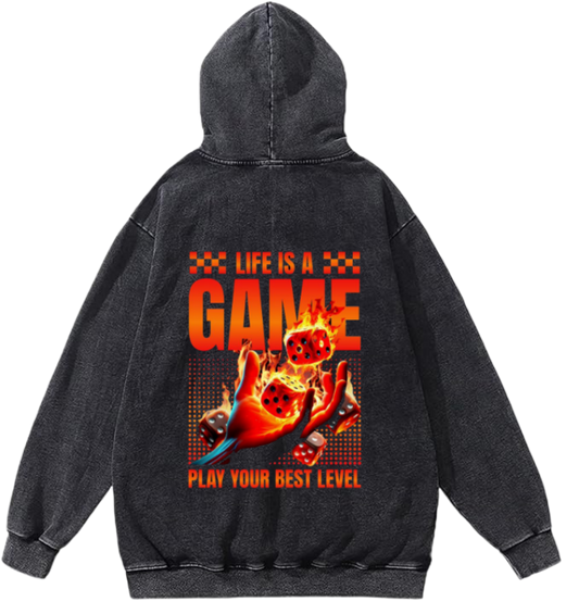 LIFE IS AX GAME Over Size hoodie Washed Back 106