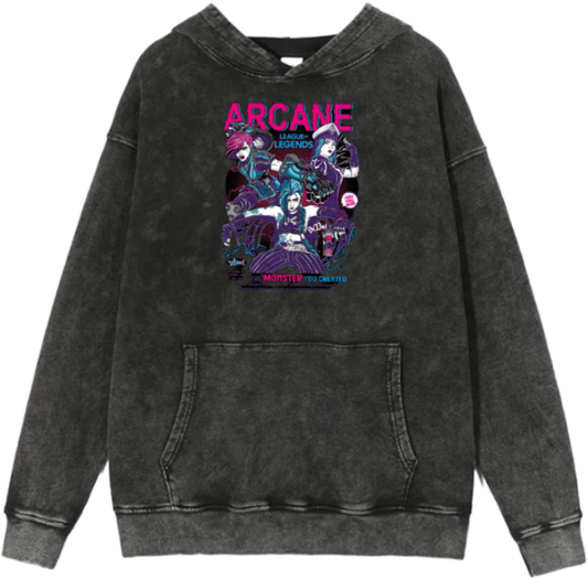 League of Legends Arcane Over Size hoodie Washed 1