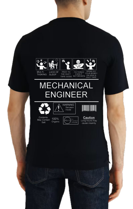 MECHANICAL ENGINEER  Back text One Size t- shirt Black Back 122