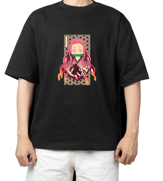 Anime Demon slayer nezuko tanjiro t- shirt Oversize Black 8