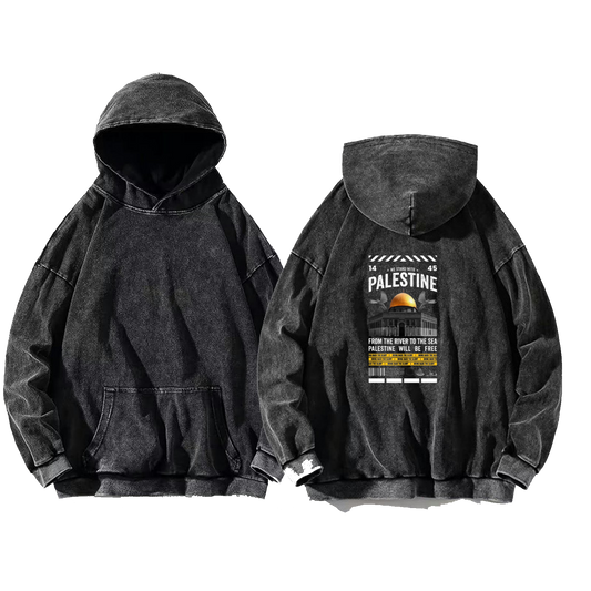 PALESTINE Back text oversize hoodie Washed back 8