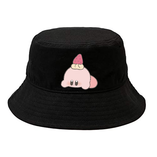 Cute Anime Kirby Bucket Hat, Kawaii Pink Character Black Sun Fisherman Cap, Y2K Streetwear Summer Beach Hat for Women and Men 8