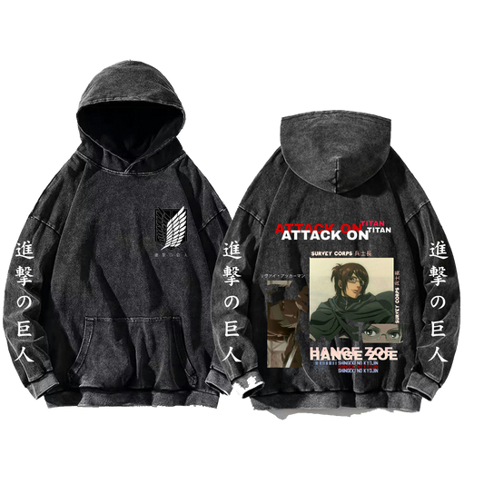 Anime Attack on titan shingeki no kyojin eren levi mikasa Aot Oversize Wash Hoodie gray 8
