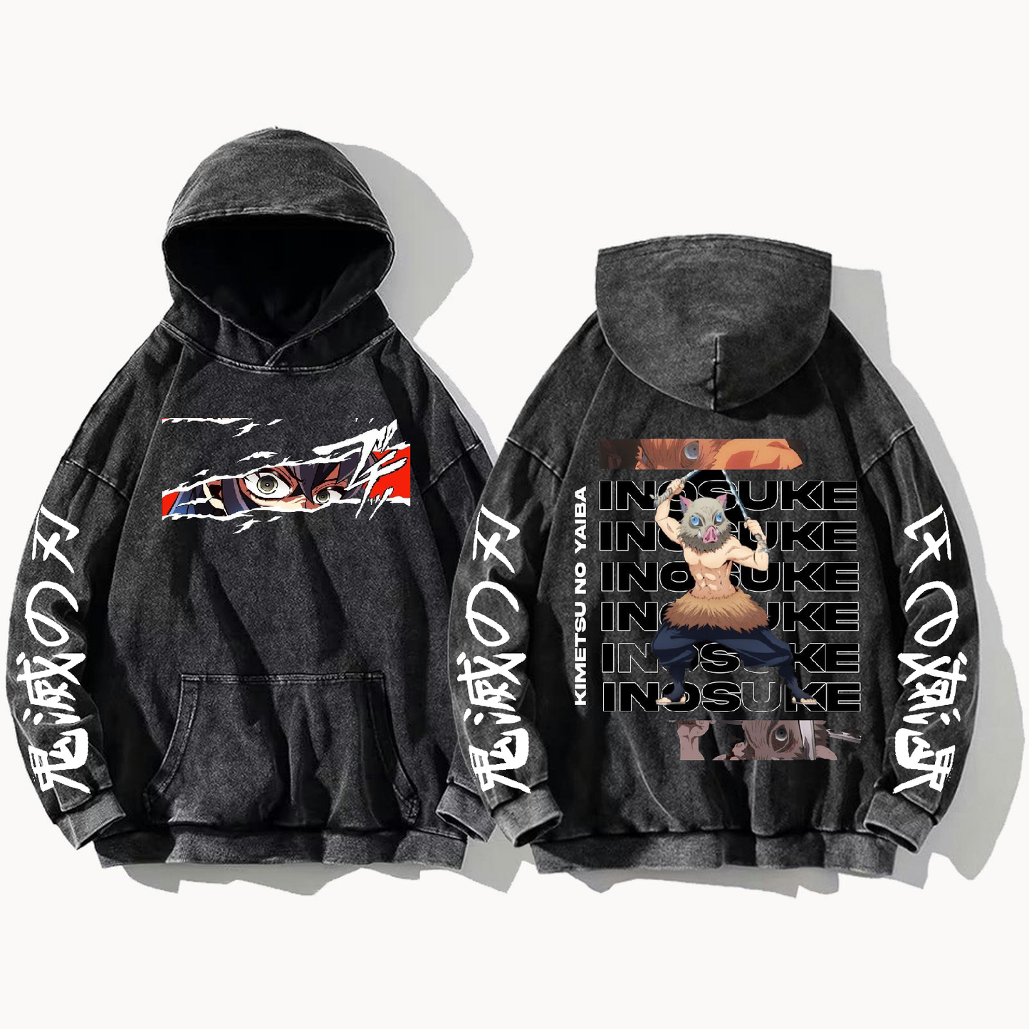 Anime Demon slayer nezuko tanjiro Oversize  Hoodie Washed gray 8