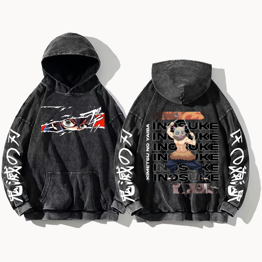 Anime Demon slayer nezuko tanjiro Oversize  Hoodie Washed gray 8