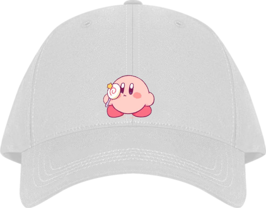 Cute Anime Kirby Baseball Cap, Kawaii Pink Character White Dad Hat, Adjustable Y2K Streetwear Sun Cap for Women and Men 8
