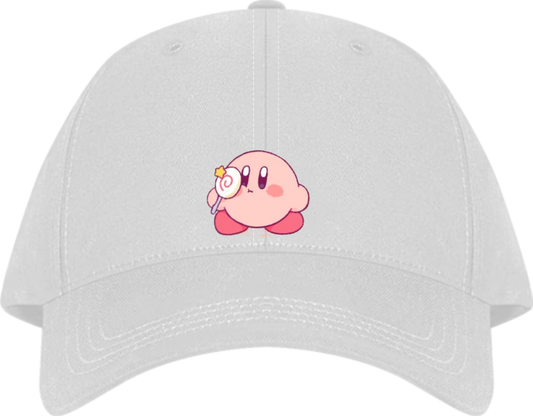 Cute Anime Kirby Baseball Cap, Kawaii Pink Character White Dad Hat, Adjustable Y2K Streetwear Sun Cap for Women and Men 8