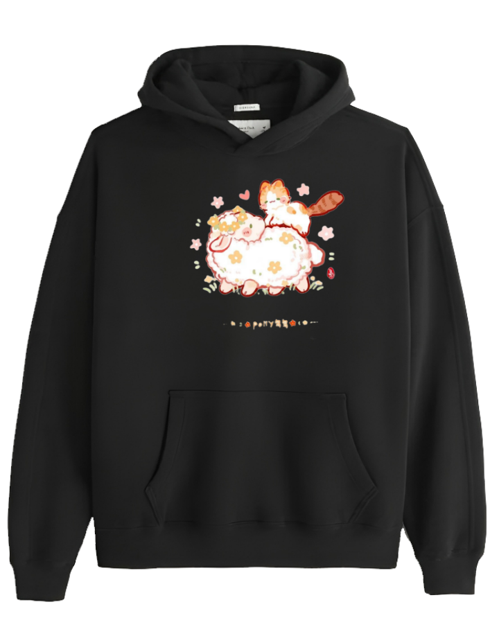 cat Oversize Hoodie Black 90