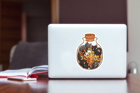 "Cats in a Jar" Cute Kitty Laptop Sticker, Kawaii Cat Bottle Vinyl Decal for Laptop, Water Bottle, Journal, and Phone
