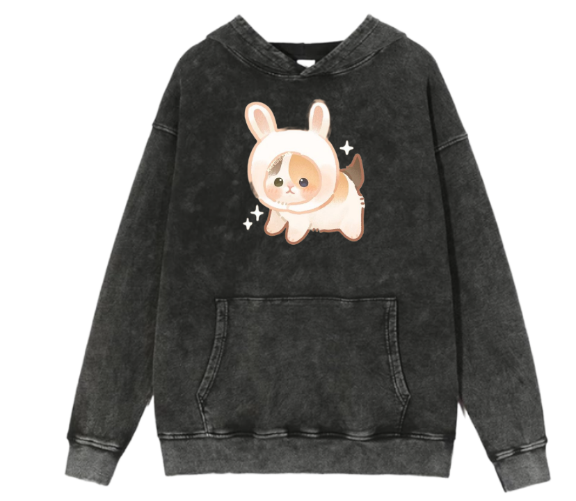 cat Oversize Hoodie Washed 90