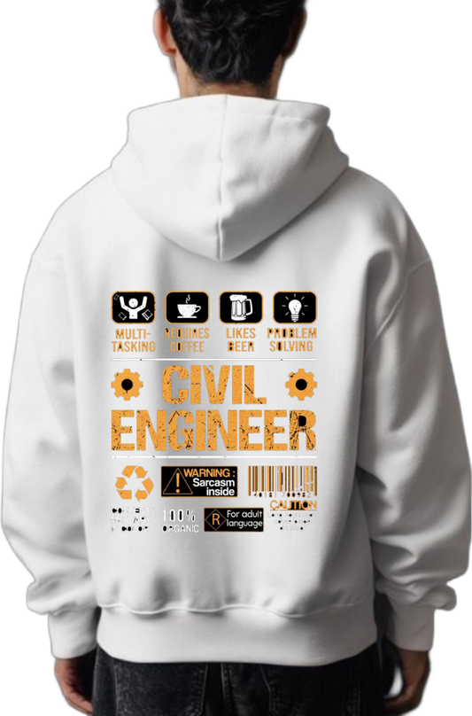 CIVIL ENGINEER Back text oversize hoodie White back 90