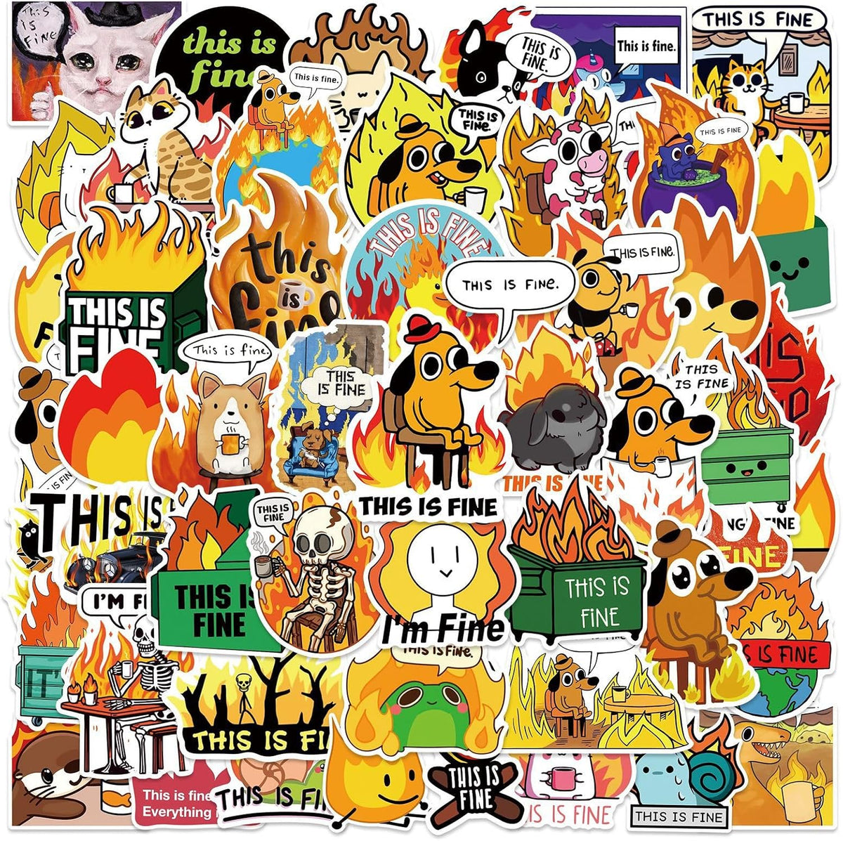 50 Pcs This is Fine Stickers for Phone,Guitar,Laptop,Water Bottles,Skateboard,Luggage,Animal Cute Style Stickers Waterproof Vinyl,Graffiti Decorate for Teens Girls Boys Children Motivate Gift