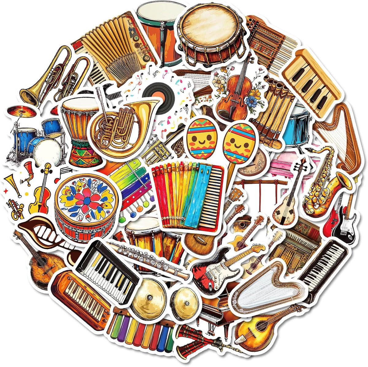 50PCS Musical Instruments Stickers for Kids Vinyl Cartoon Music Stickers Waterproof Instruments Sticker Classical Music Aesthetic Decals for Laptop Journaling Water Bottles Classroom