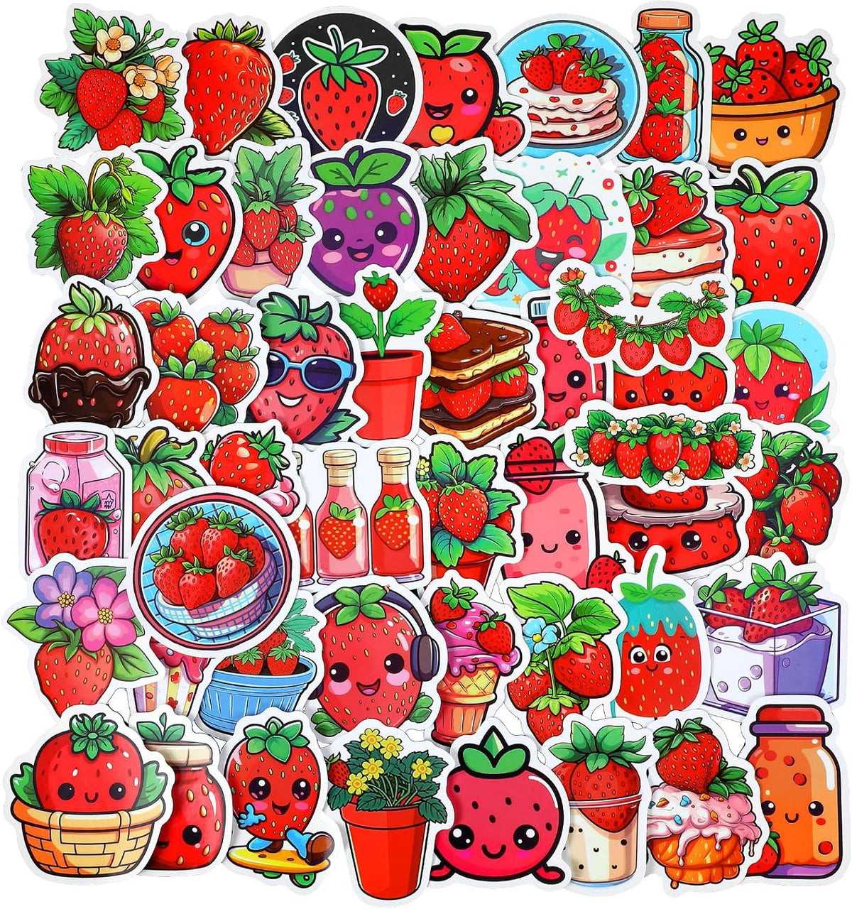 100PCS Cute Strawberry Stickers for Kids Girls Teens, Strawberry Shortcake Stickers, Waterproof Vinyl-Stickers for Water Bottles, Laptop, Phone, Luggage, Scrapbook, Party Supplies
