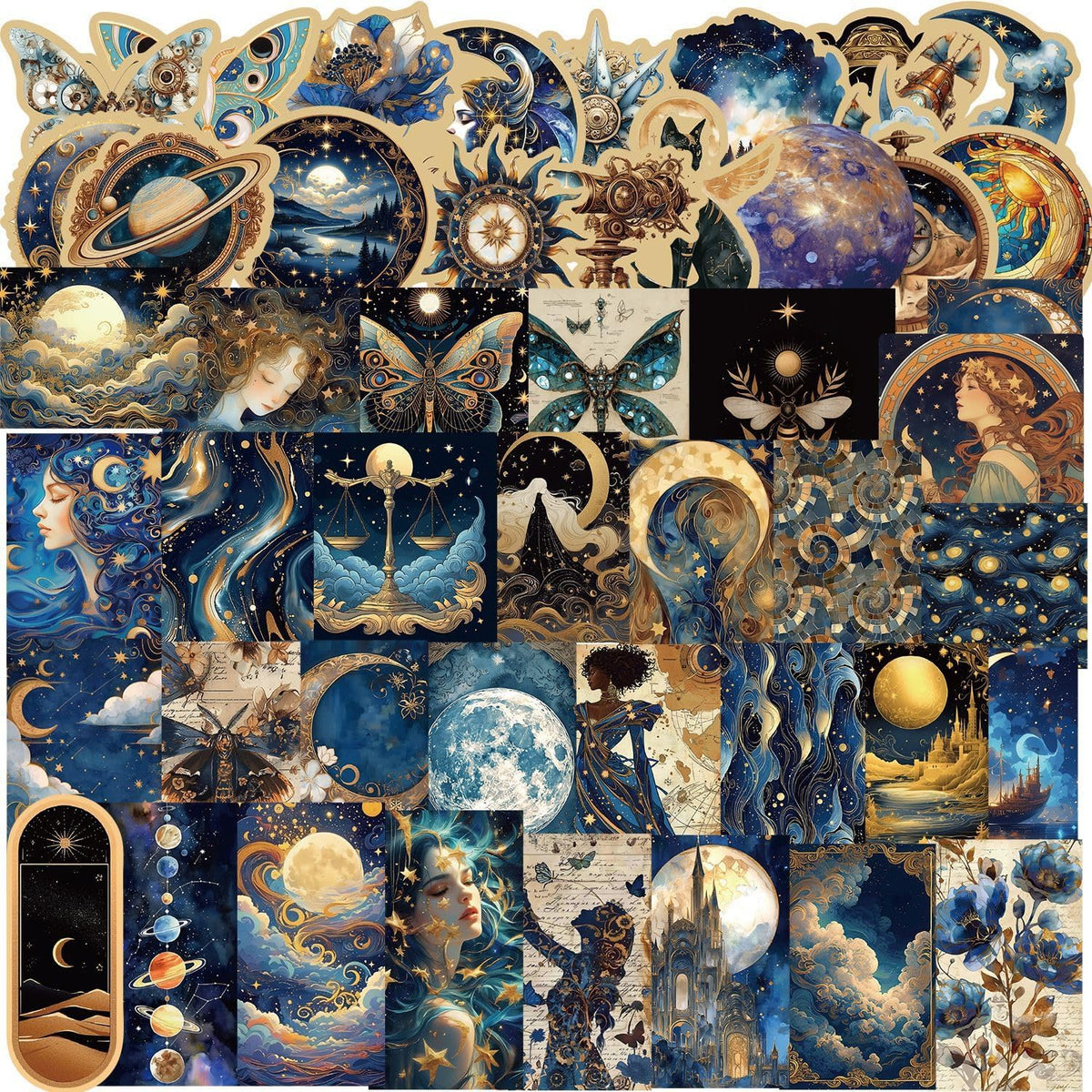 50pcs Vintage Astronomy Stickers, Planet Space Moon Sticker Celestial Decorative Decals for Journals Laptops Water Bottles, Fantasy Graffiti Galaxy Astronomical Artistic Stickers for Adults Teens