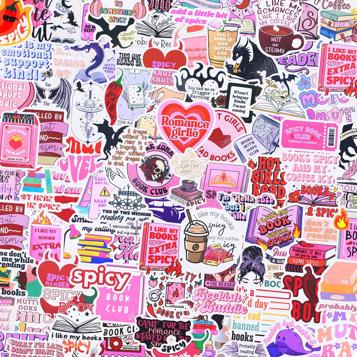 100 PCS Book Stickers for Kindle, Adult Bookish Sticker Pack - Waterproof Vinyl Spicy Spooky Booktok Decals for Laptop, IPAD, Ebook Reader, Water Bottle - Girls Romance Stickers
