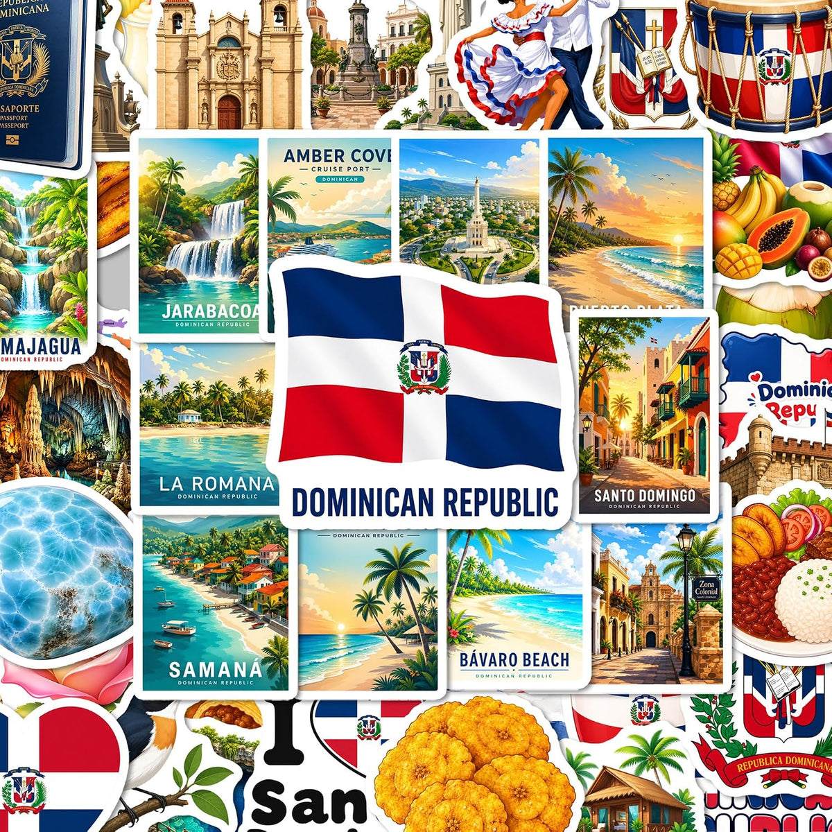 BEATRI Dominican republic Stickers 50Pcs Waterproof Vinyl Travel Country Decor & Party Favors for Bicycle, luggage, Water Bottle, Journaling & Travel Gear | Non-Repeating Decals, High-Definition Print