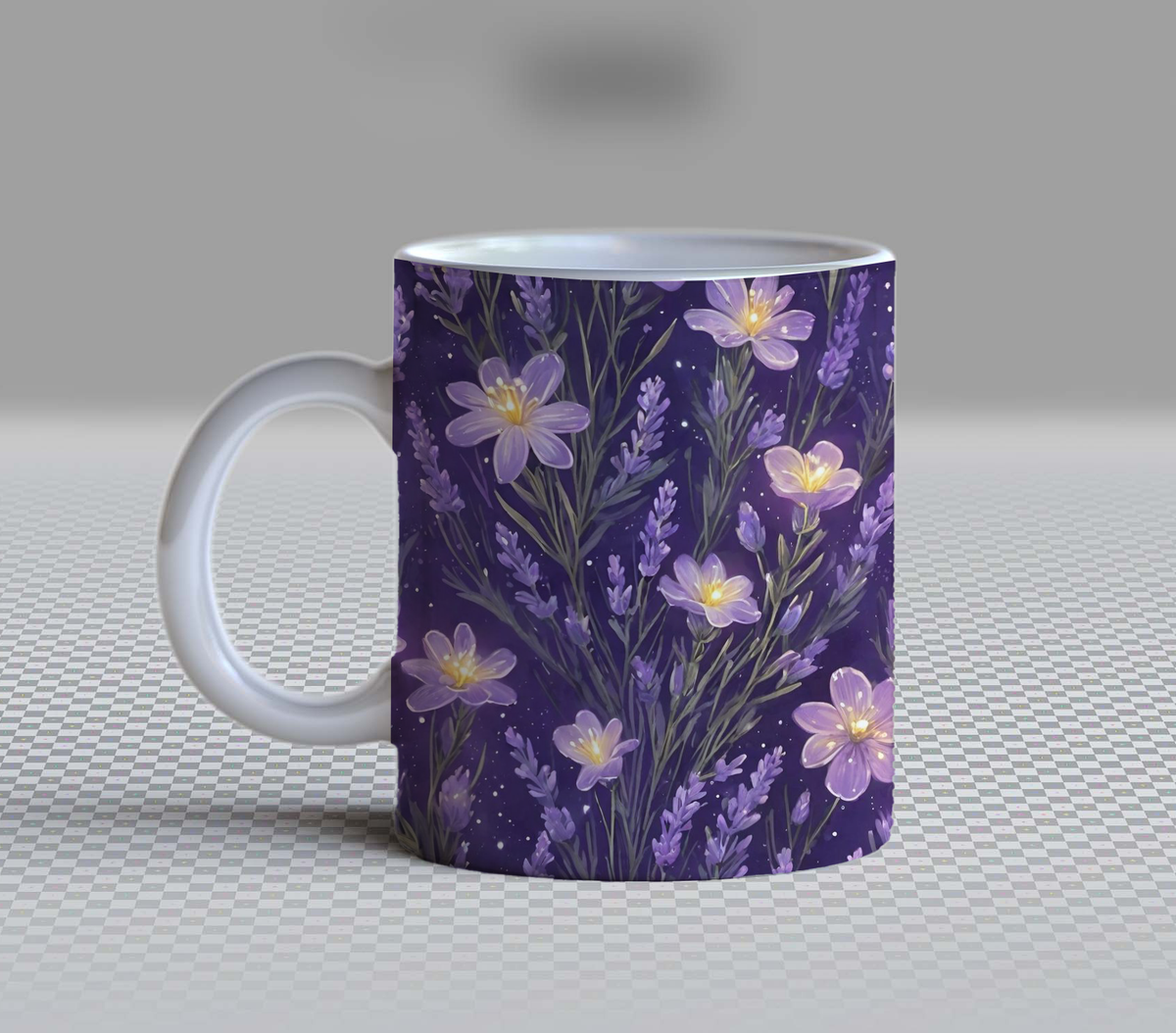 Elegant Glowing Lavender Ceramic Coffee Mug – 11oz Aesthetic Dark Purple Tea Cup, Cottagecore Botanical Magical Flowers Pattern Mug for Coffee Lovers, Lovely Birthday Gift for Women, Mom & Nature Lovers