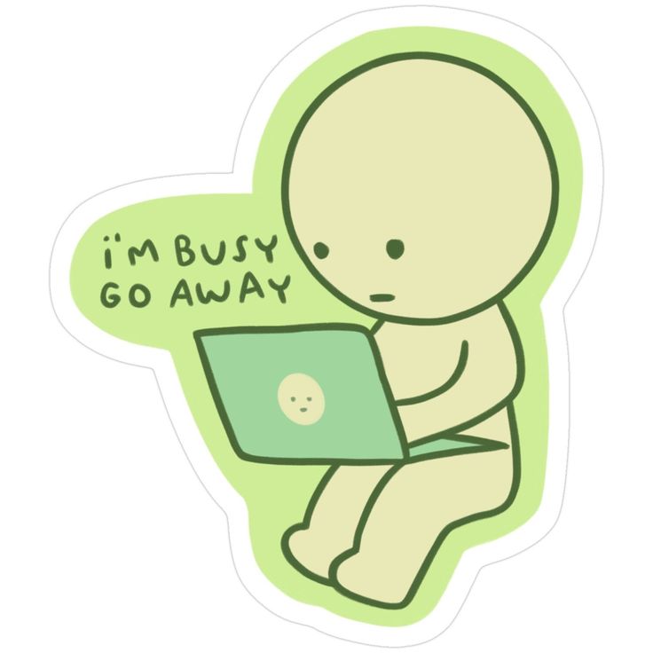 I'm Busy Go Away" Funny Cartoon Character Aesthetic Sticker, Cute Green Laptop Working Meme Decal for Water Bottles, Journaling, Scrapbooking, and Planners