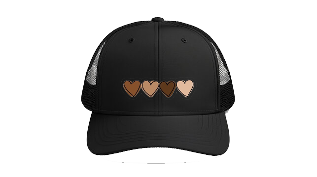 Baseball cap Black A horizontal row of four minimalist doodle hearts in alternating neutral and coffee shades 137