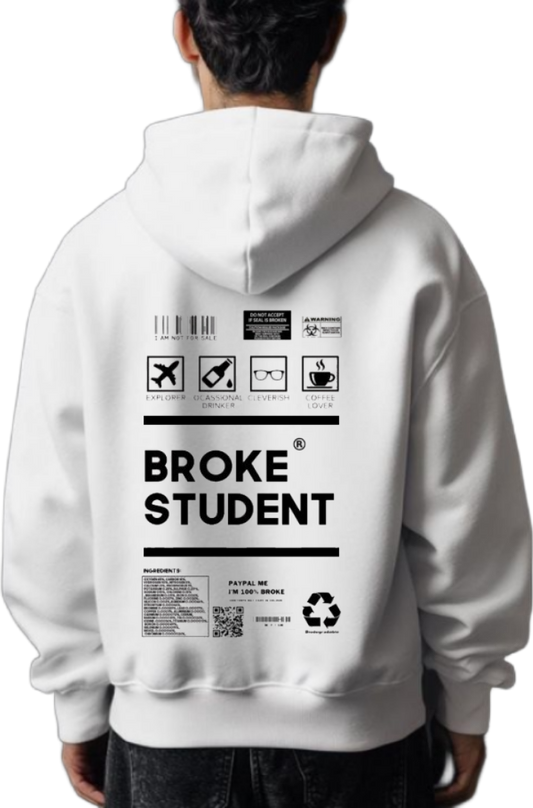BROKE STUDENT Back text oversize hoodie White back 91