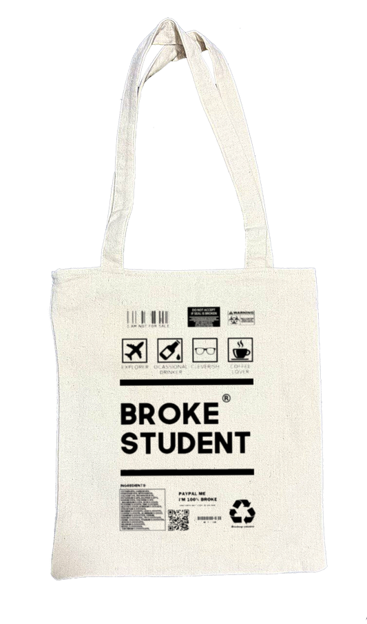 BROKE STUDENT Back text tote bag beige 89
