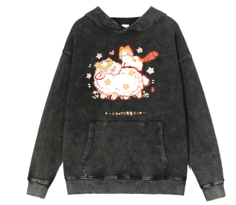 cat Oversize Hoodie Washed 91