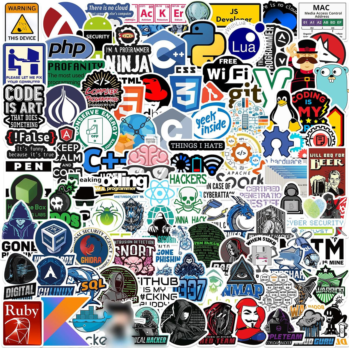 DIWSO 100 Pcs Hacker Stickers for Laptop, Skateboard, Water Bottle, Bicycle, Scrapbook, Computer, Waterproof Stickers for Teenager, Boy, Girl, Kids