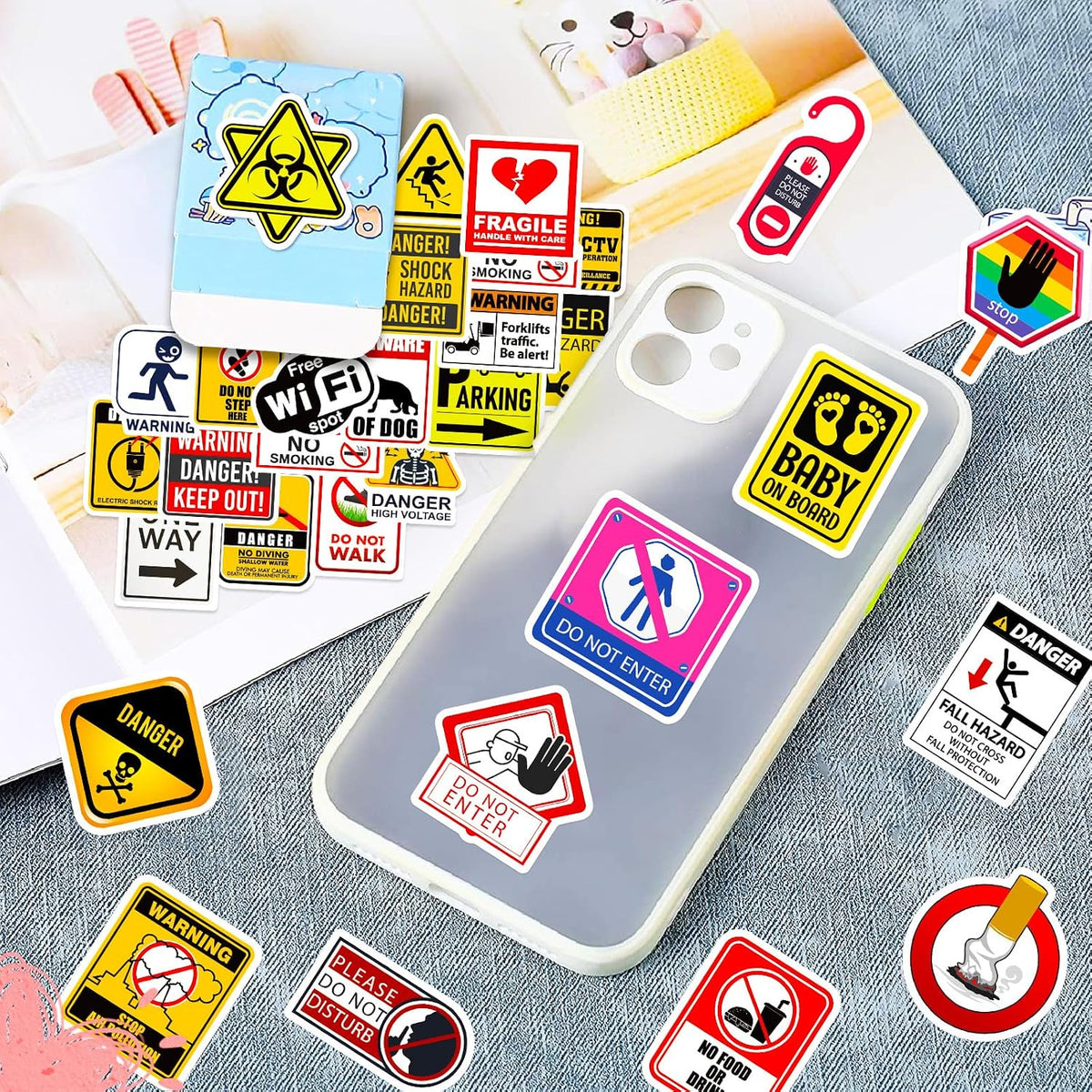 100PCS Warning Sign Stickers for Kids Funny Road Signs Stickers for Water Bottles Cute Identification Decals Street Signs for Laptop Hydroflask Journaling Classroom