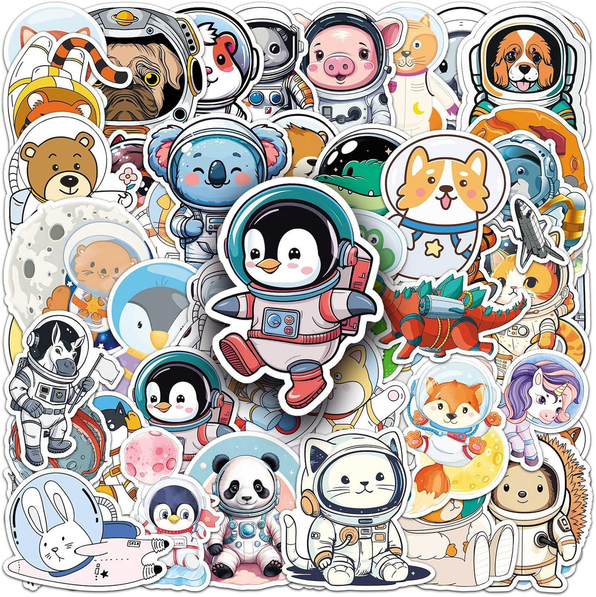 50 Pcs Astronaut Stickers for Laptop Water Bottles,Bicycle,Skateboard,Computer,Animal Astronauts Cute Style Decorative Stickers Waterproof Vinyl,Graffiti Stickers for Girls Boys Children Teens