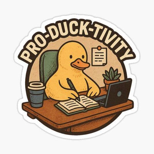 "Pro-Duck-Tivity" Funny Duck Vinyl Sticker - Cute Motivational Animal Productivity Decal for Laptop, PC, Water Bottle & Kindle - Humorous Office Decor Gift for Coworkers, Students & Techs