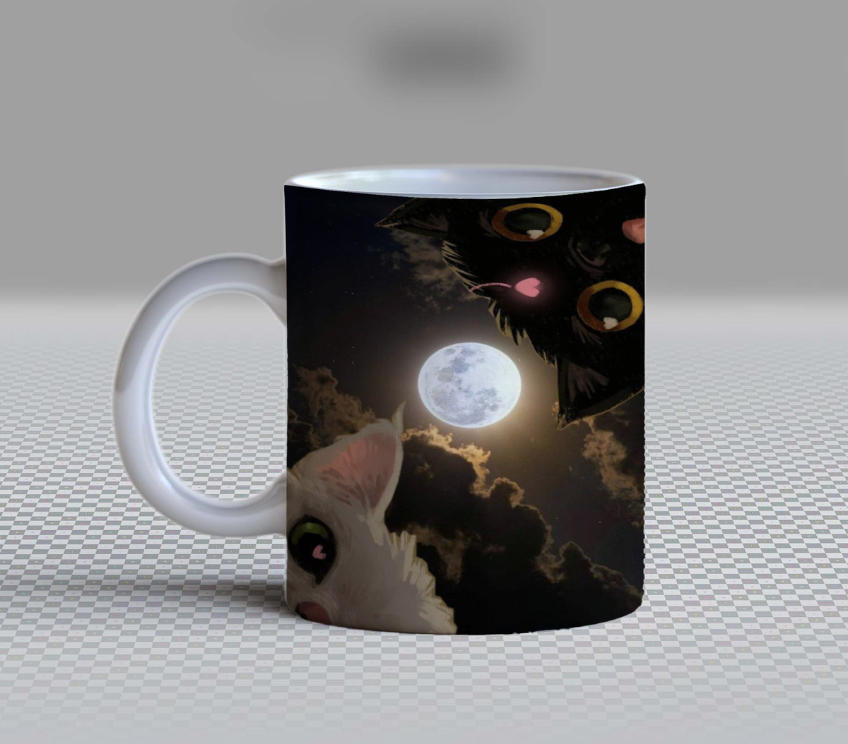 Cute Black and White Cats Full Moon Ceramic Coffee Mug – 11oz Aesthetic Night Sky Tea Cup, Magical Galaxy Clouds Kitten Pattern Mug for Coffee Lovers, Lovely Birthday Gift for Women, Girls & Cat Owners