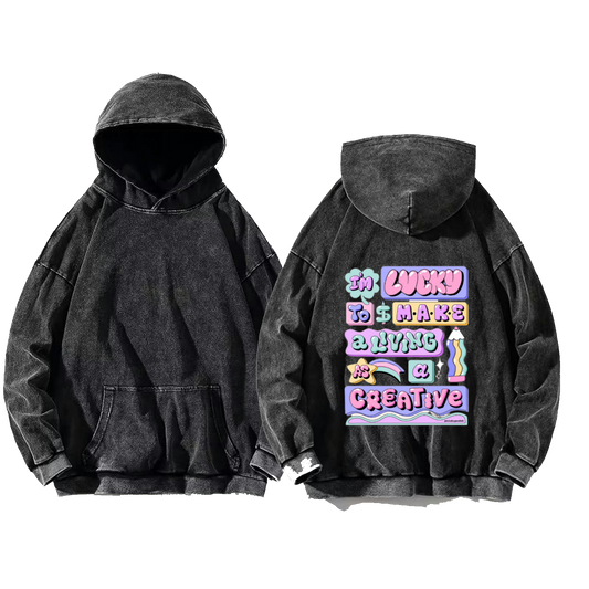 EM LUCKY TO MAKE a ALLVING CREATIVE One Size hoodie Washed Back 77