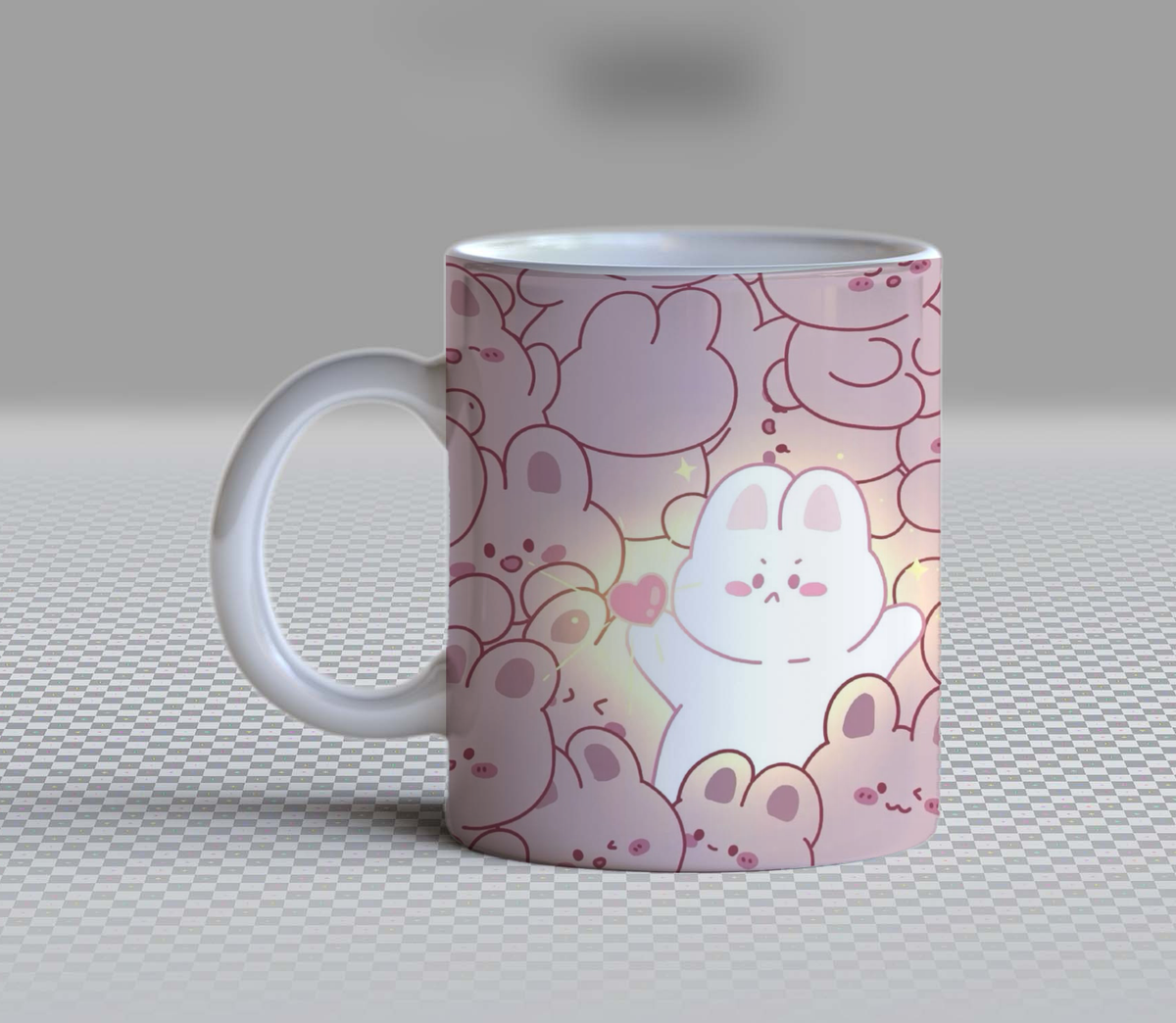 Cute Glowing Unique Bunny Ceramic Coffee Mug – 11oz Aesthetic Pink Rabbit Tea Cup, Whimsical Stand Out Bunny Pattern Mug for Coffee Lovers, Lovely Birthday Gift for Women, Girls, Teens & Animal Lovers  📝