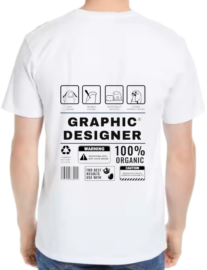 GRAPHIC DESIGNER Back text One Size t- shirt White Back 92