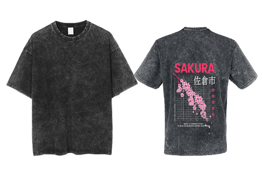 SAKURA Back text One Size t- shirt Washed Back 73