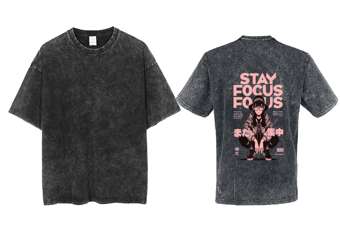 STAY FOCUS FOCUS  Back text One Size t- shirt Washed Back 75