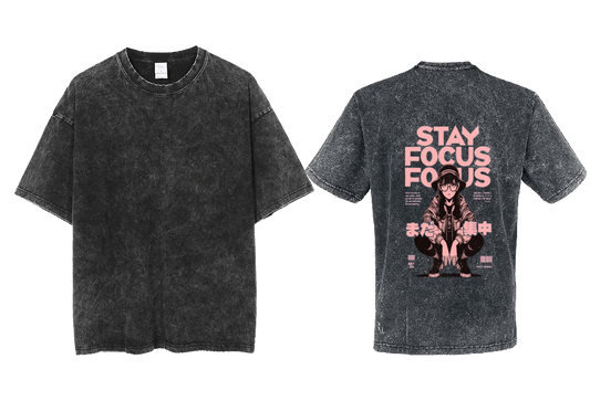 STAY FOCUS FOCUS  Back text One Size t- shirt Washed Back 75