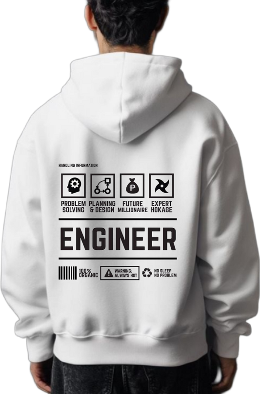 ENGINEER Back text oversize hoodie White back 99