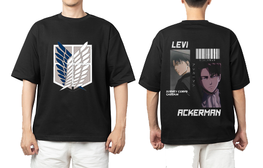 Anime Attack on titan shingeki no kyojin eren levi mikasa Aot black Oversize  t- shirt  back 9