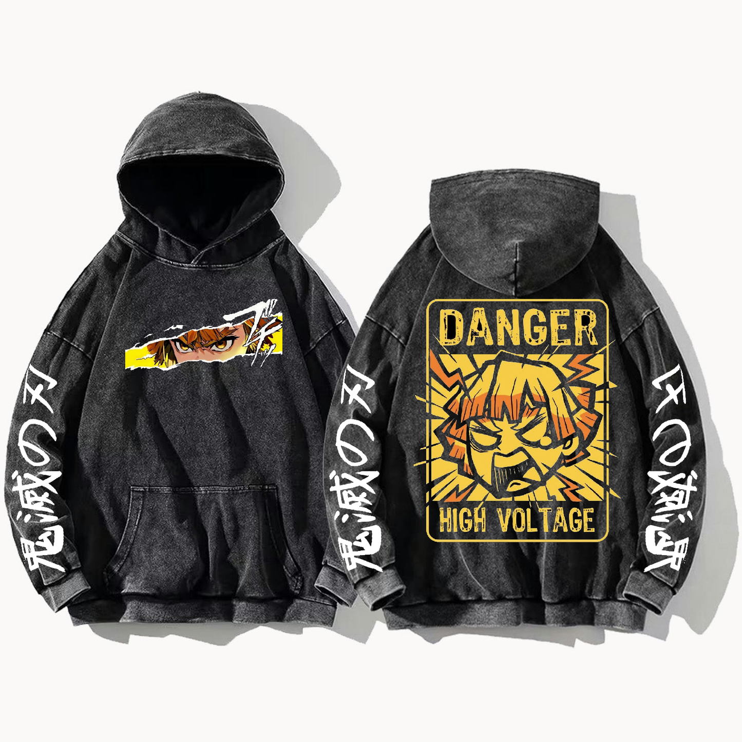 Anime Demon slayer nezuko tanjiro Oversize  Hoodie Washed gray 9