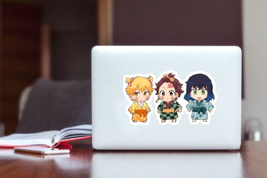 Demon Slayer Sticker - Tanjiro, Zenitsu, Inosuke Entertainment District Arc Chibi Vinyl Decal for Laptop, Water Bottles, Phone Case, Cute Waterproof Kimono Anime Merchandise