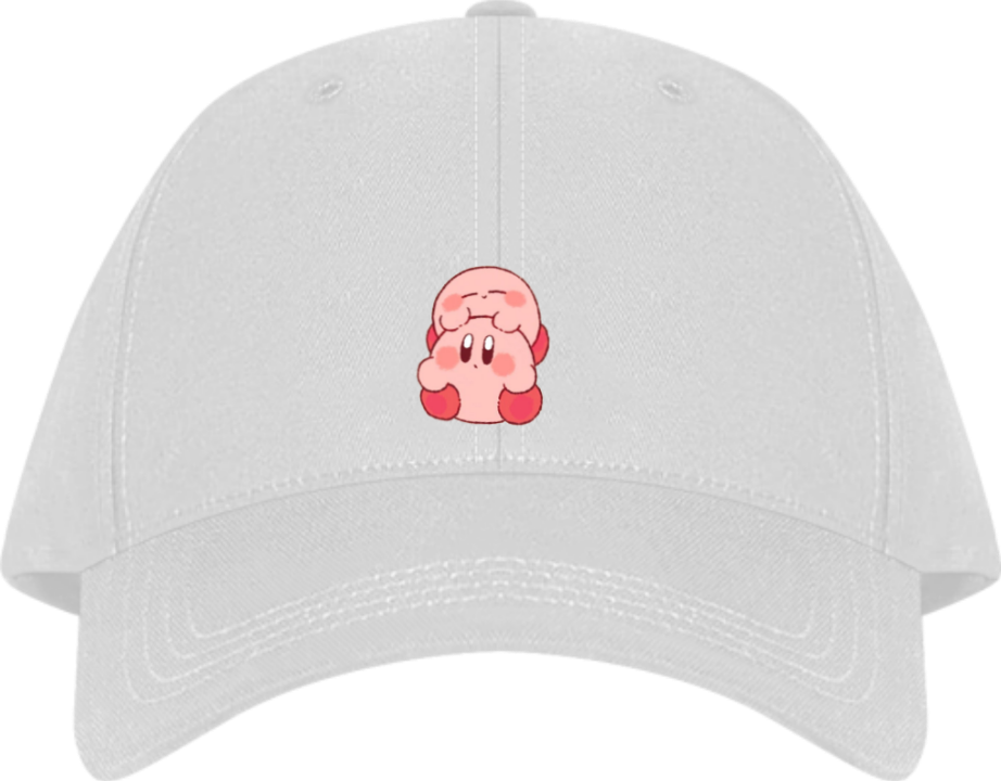 Cute Anime Kirby Baseball Cap, Kawaii Pink Character White Dad Hat, Adjustable Y2K Streetwear Sun Cap for Women and Men 9