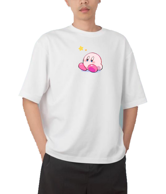 Cute White Kirby Anime Graphic T-Shirt, Kawaii Y2K Aesthetic Gaming Tee, Casual Oversized Short Sleeve Top 9