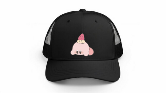 Kawaii Kirby Crown Pink Character Mesh Trucker Hat, Cute Anime Princess/King Black Baseball Cap, Adjustable Snapback for Women and Teens 9