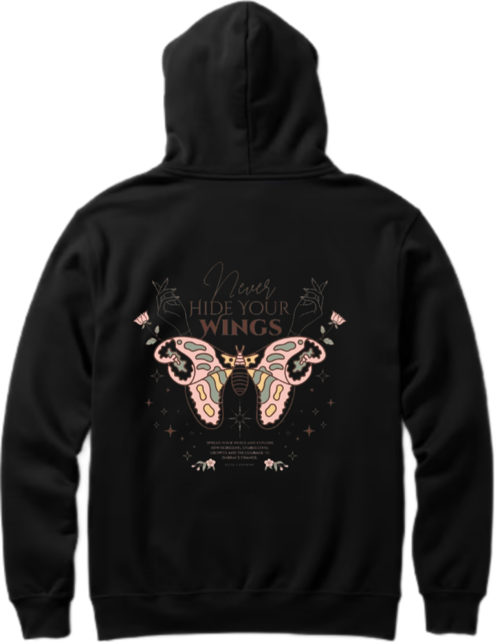 butterflies Oversize Hoodie Black Back 9
