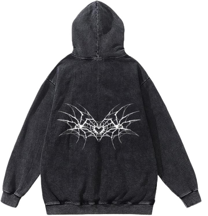 Goth Oversize  Hoodie Washed gray Back 9