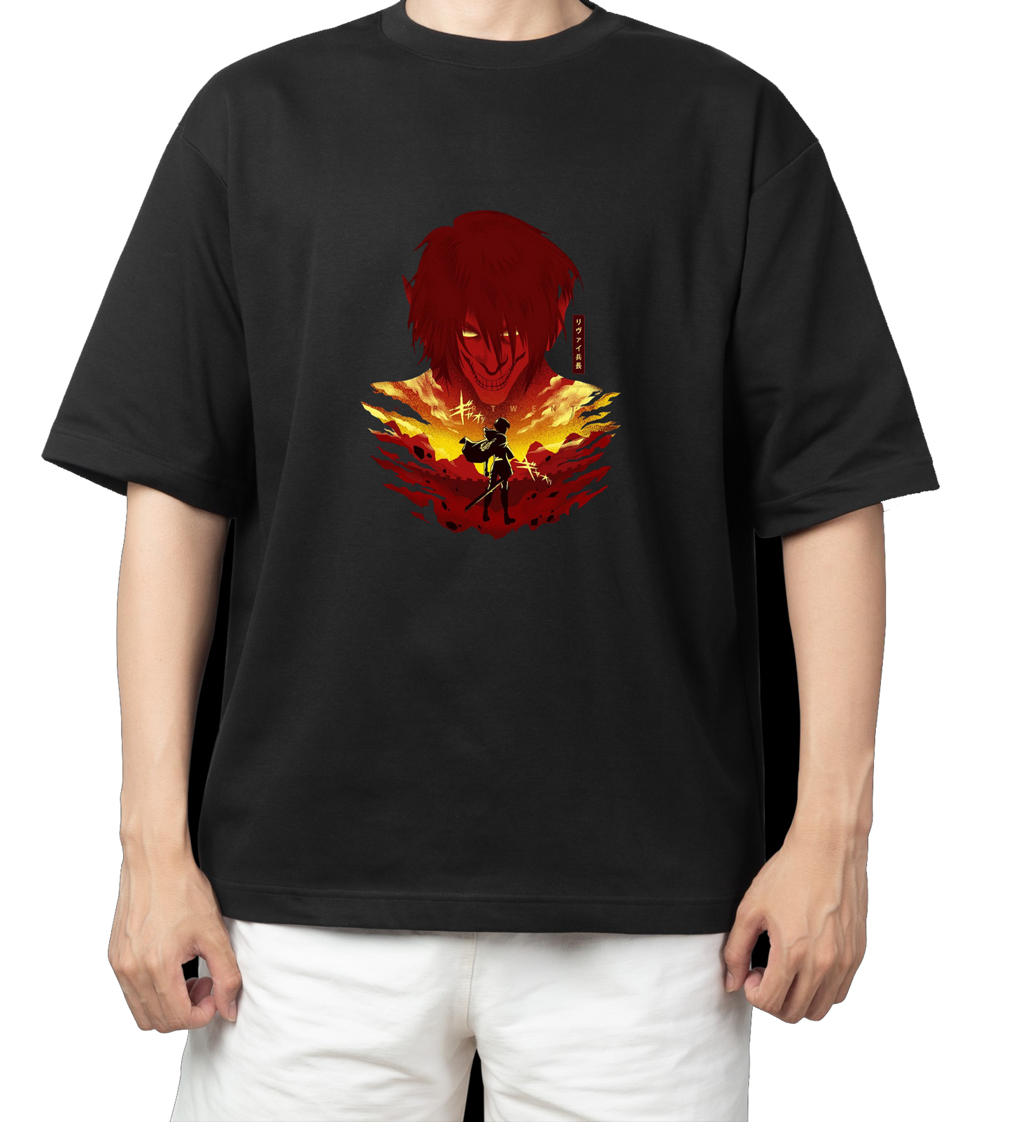 Anime Attack on titan shingeki no kyojin eren levi mikasa  Aot black  Oversize  t- shirt 9